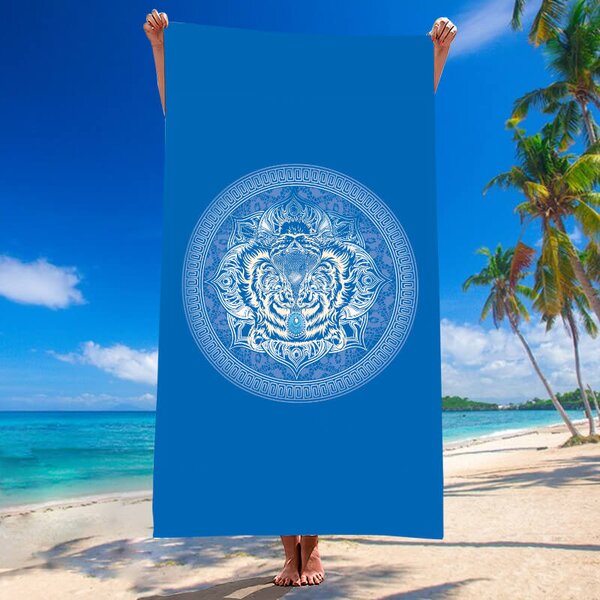 Brzosušeći ručnik za plažu TIGER plava 100×180 cm, 100% mikrovlakna