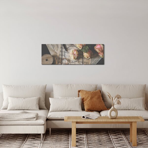 Slika glazbenih nota i ruža (sa satom) (90x30 cm)