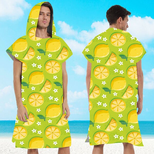 Plažni set LEMONS – ručnik 100×180 cm i pončo 80×145 cm, zeleni
