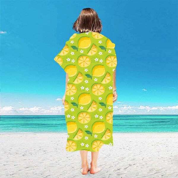Plažni set LEMONS – ručnik 100×180 cm i pončo 80×145 cm, zeleni