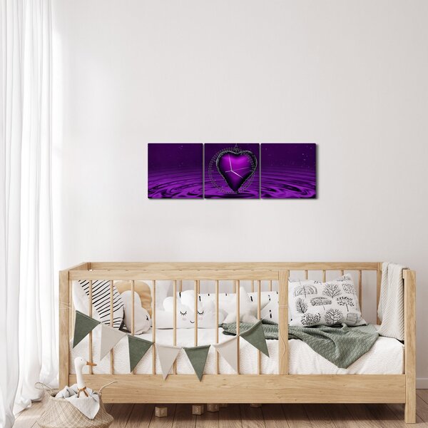 Slika ljubičastog srca (sa satom) (90x30 cm)