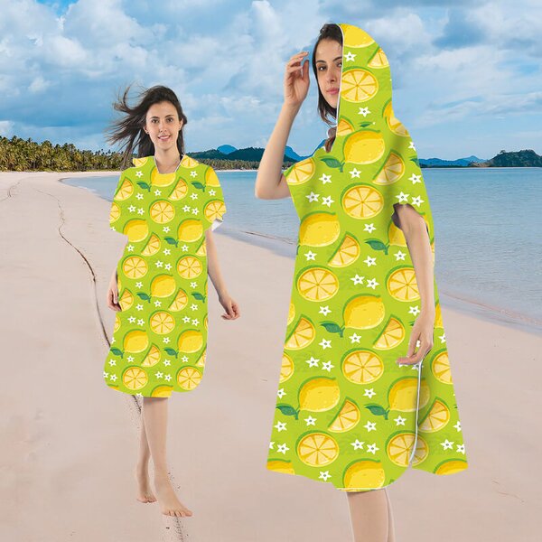 Plažni set LEMONS – ručnik 100×180 cm i pončo 80×145 cm, zeleni