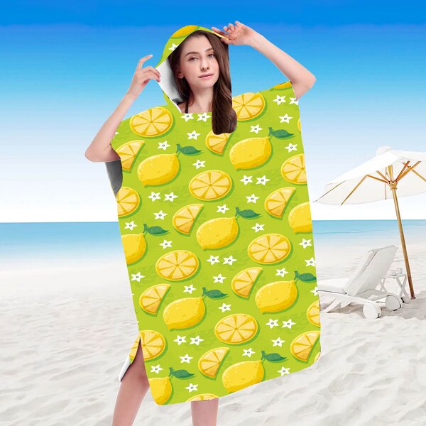 Plažni set LEMONS – ručnik 100×180 cm i pončo 80×145 cm, zeleni