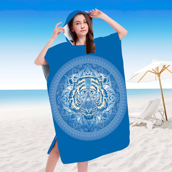 Plažni set TIGER – ručnik 100×180 cm i pončo 80×145 cm, plava