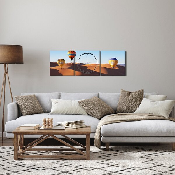 Slika - leteći baloni u pustinji (sa satom) (90x30 cm)