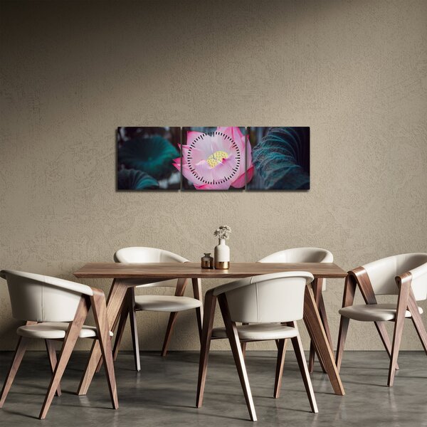 Slika ružičastog cvijeta (sa satom) (90x30 cm)