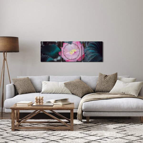 Slika ružičastog cvijeta (sa satom) (90x30 cm)