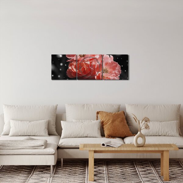 Slika ružičastog cvijeta (sa satom) (90x30 cm)