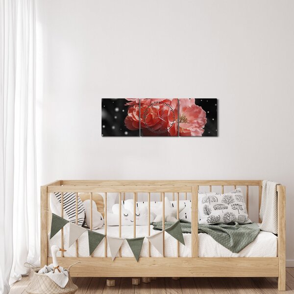 Slika ružičastog cvijeta (sa satom) (90x30 cm)