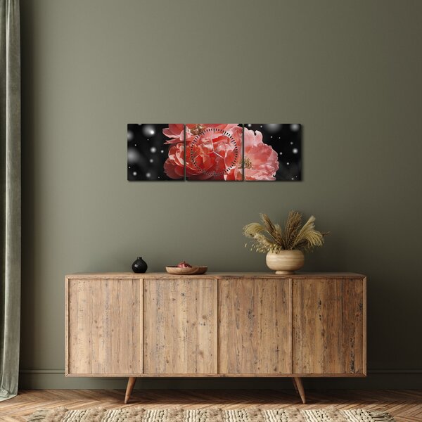 Slika ružičastog cvijeta (sa satom) (90x30 cm)
