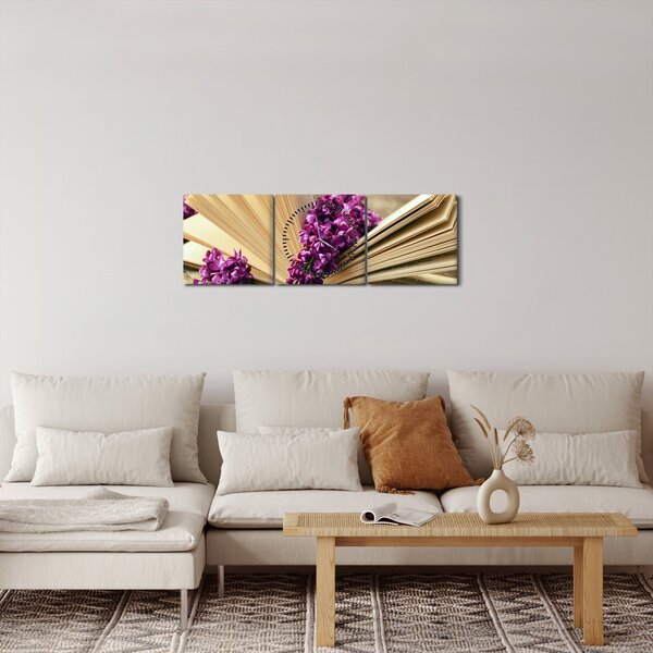 Slika knjige i ljubičastog cvijeća (sa satom) (90x30 cm)