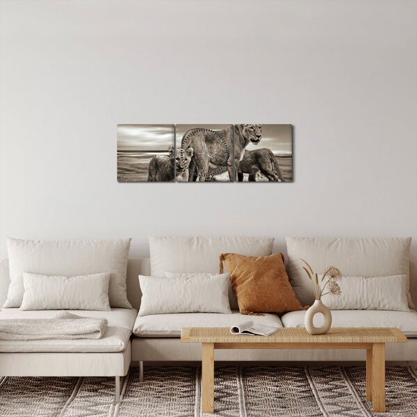 Slika crno-bijelih lavova (sa satom) (90x30 cm)