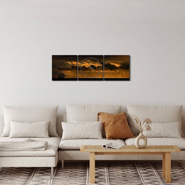 Slika jedrilice pri zalasku sunca (sa satom) (90x30 cm)