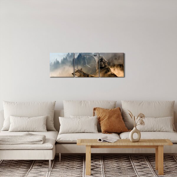 Slika - vukovi zavijaju na mjesec (sa satom) (90x30 cm)
