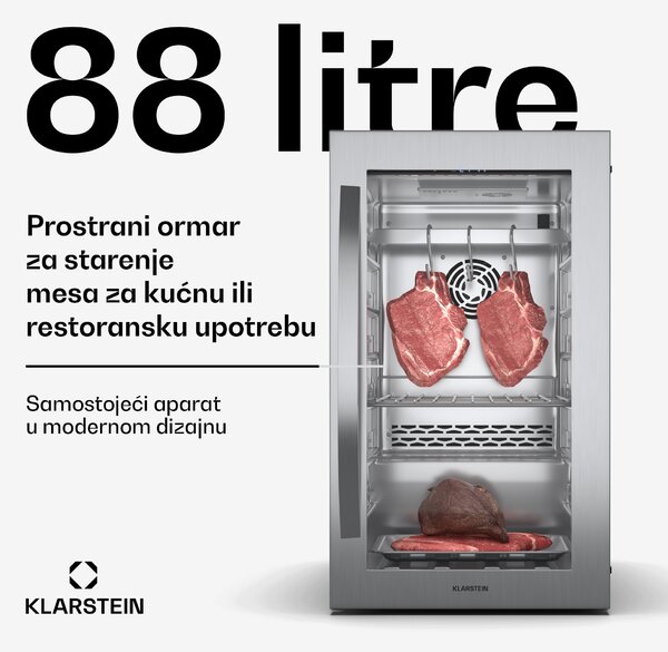 Klarstein Steakhouse ormar za dozrijevanje mesa, 88 L, antibakterijski, LED, upravljanje dodirom, kontrola vlage