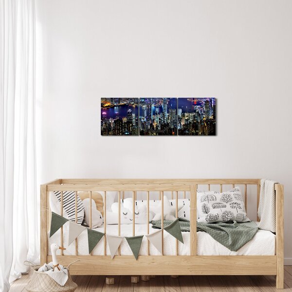 Slika noćnog grada (sa satom) (90x30 cm)