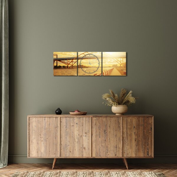 Slika mosta sa zalaskom sunca (sa satom) (90x30 cm)