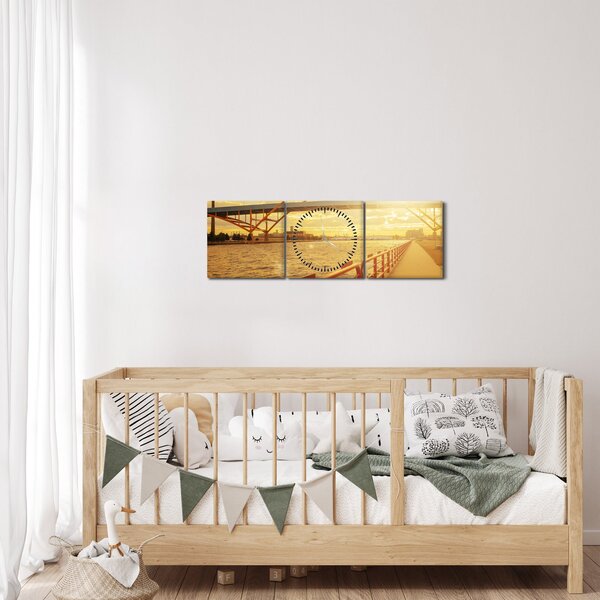 Slika mosta sa zalaskom sunca (sa satom) (90x30 cm)