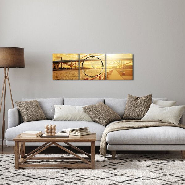Slika mosta sa zalaskom sunca (sa satom) (90x30 cm)