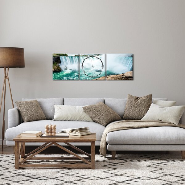 Slika slapova s ​​brodom (sa satom) (90x30 cm)