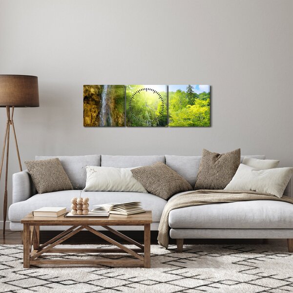 Slika - slapovi u prašumi (sa satom) (90x30 cm)