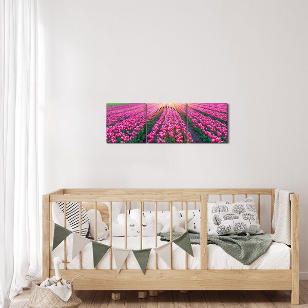 Slika polja tulipana sa suncem (sa satom) (90x30 cm)