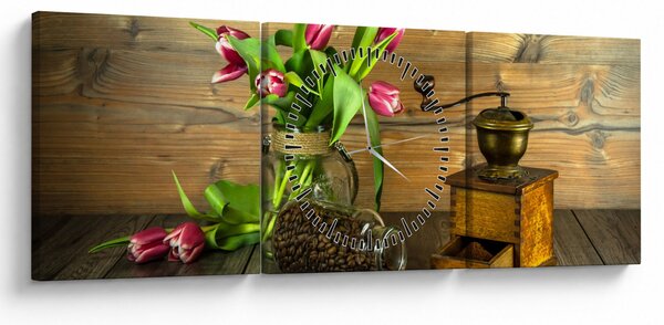 Slika - tulipani, mlinac i kava (sa satom) (90x30 cm)