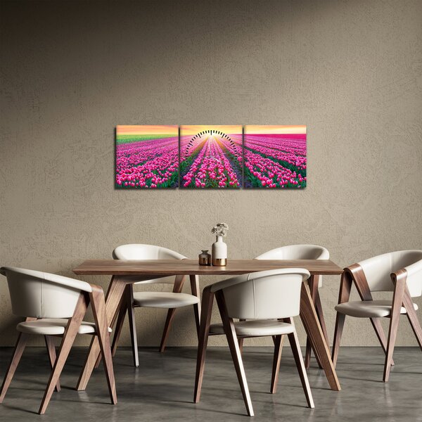 Slika polja tulipana sa suncem (sa satom) (90x30 cm)