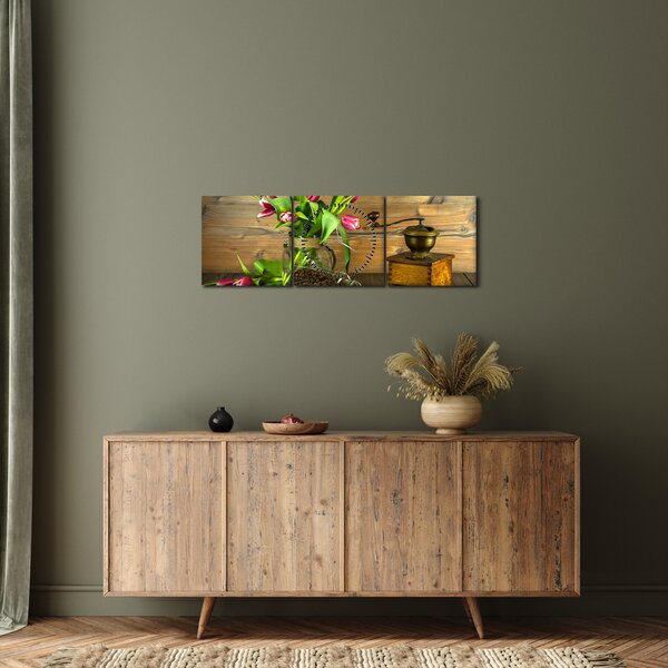 Slika - tulipani, mlinac i kava (sa satom) (90x30 cm)
