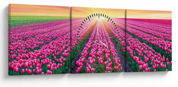 Slika polja tulipana sa suncem (sa satom) (90x30 cm)