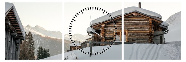 Slika - planinarska koliba u snijegu (sa satom) (90x30 cm)