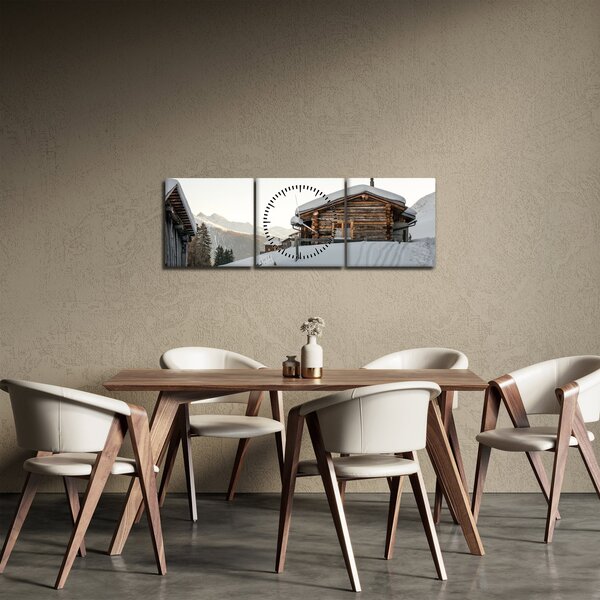 Slika - planinarska koliba u snijegu (sa satom) (90x30 cm)