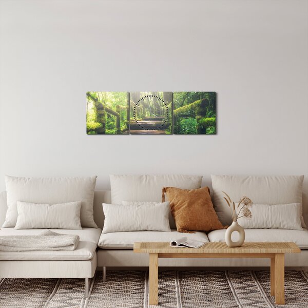 Slika - drvene stepenice u šumi (sa satom) (90x30 cm)