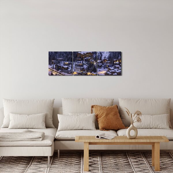 Slika - planinski zimski grad (sa satom) (90x30 cm)