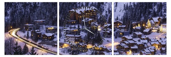 Slika - planinski zimski grad (sa satom) (90x30 cm)