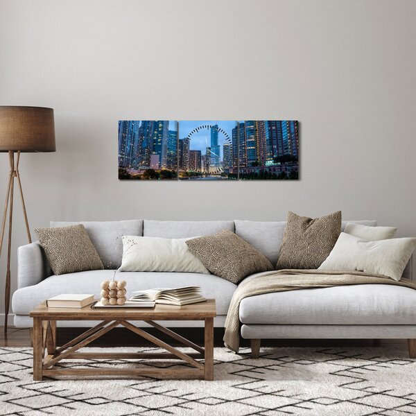 Slika grad noću (sa satom) (90x30 cm)
