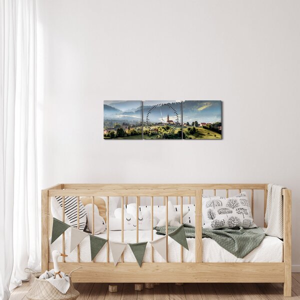 Slika - selo u magli (sa satom) (90x30 cm)