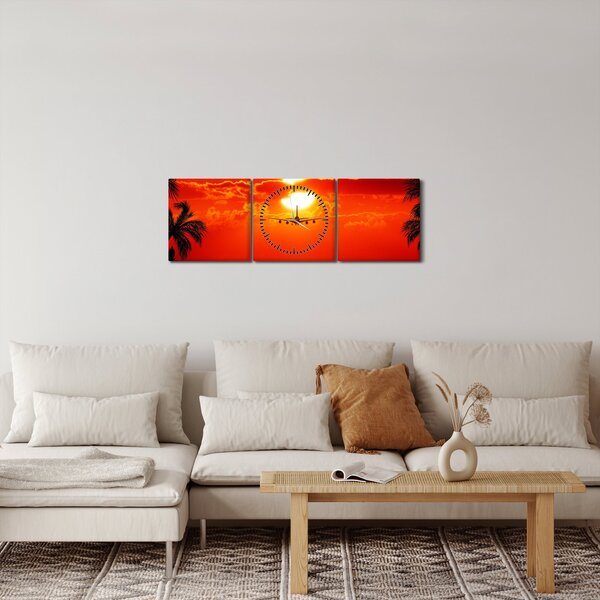 Slika - zalazak sunca sa zrakoplovom (sa satom) (90x30 cm)