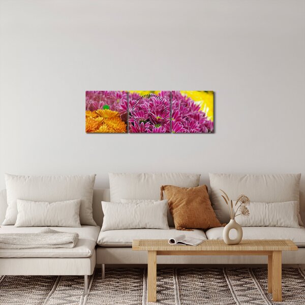 Slika ružičastog cvijeta (sa satom) (90x30 cm)