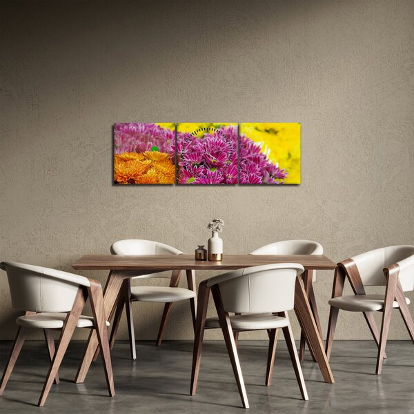 Slika ružičastog cvijeta (sa satom) (90x30 cm)