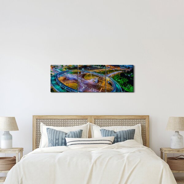 Slika - panorama noćnog grada (sa satom) (90x30 cm)