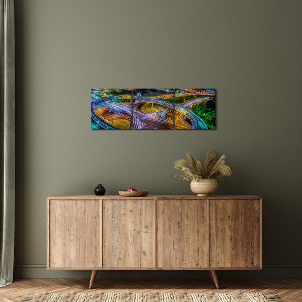 Slika - panorama noćnog grada (sa satom) (90x30 cm)