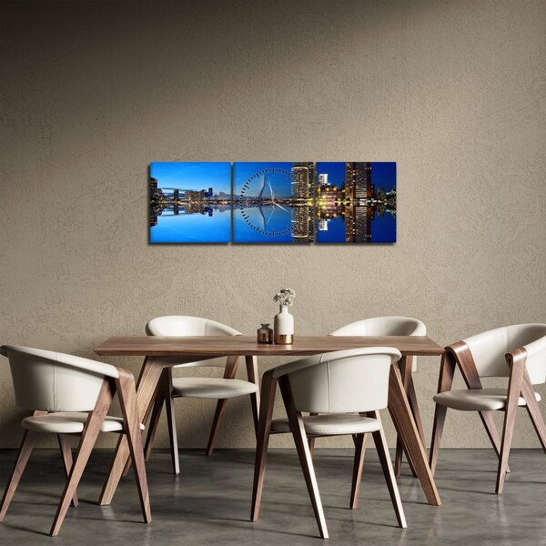 Slika - noćni Rotterdam (sa satom) (90x30 cm)