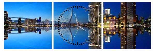 Slika - noćni Rotterdam (sa satom) (90x30 cm)