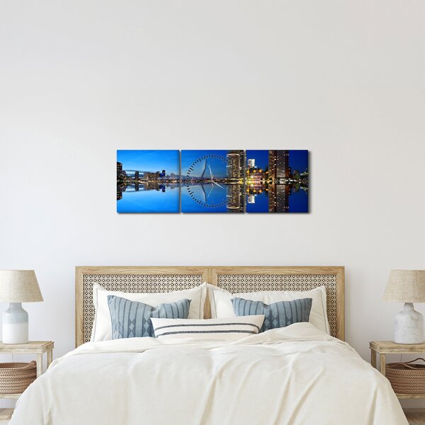 Slika - noćni Rotterdam (sa satom) (90x30 cm)