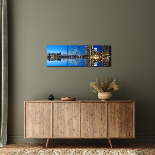 Slika - noćni Rotterdam (sa satom) (90x30 cm)