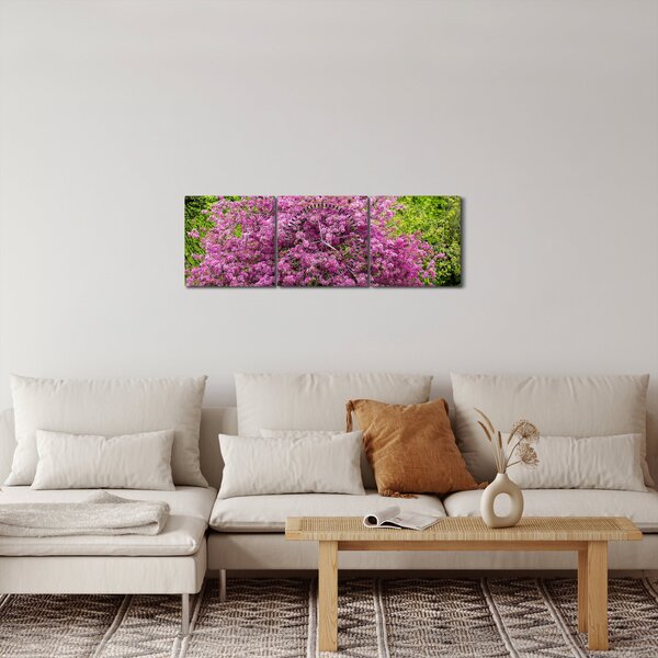 Slika cvjetajućeg stabla na livadi (sa satom) (90x30 cm)