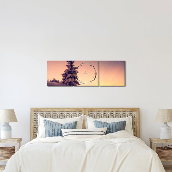 Slika snježnog stabla na livadi (sa satom) (90x30 cm)