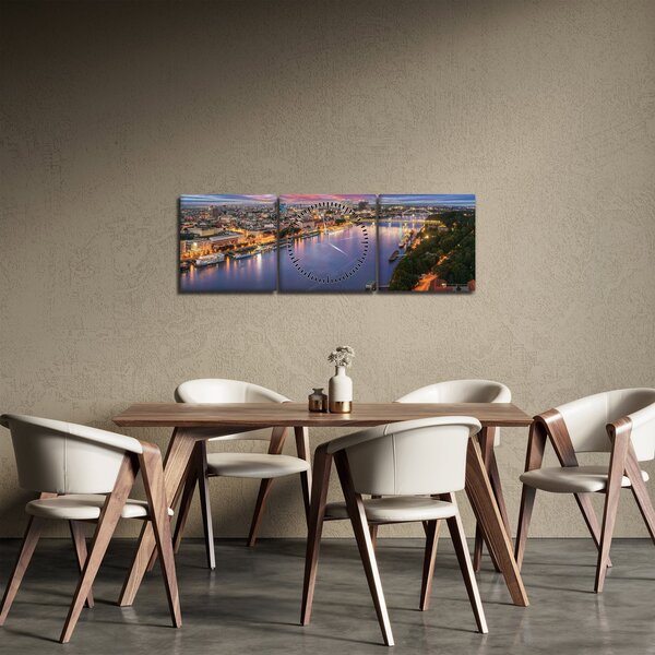 Slika noćnog grada Bratislave s rijekom (sa satom) (90x30 cm)