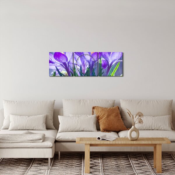 Slika cvijeća na kiši (sa satom) (90x30 cm)